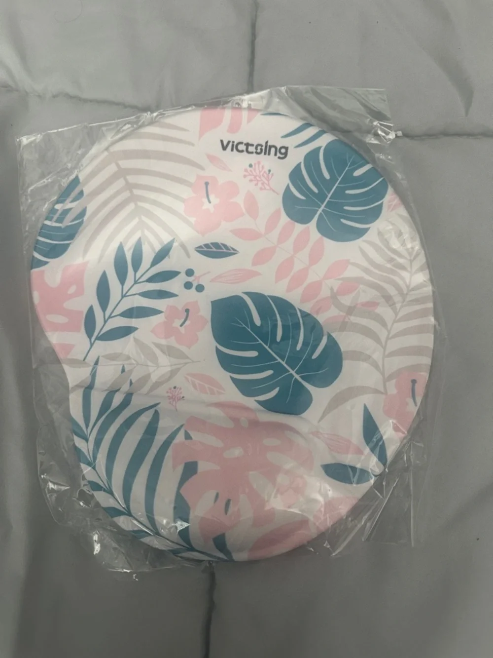 Pink & Blue Floral Memory Foam Mouse Pad with Wrist Support